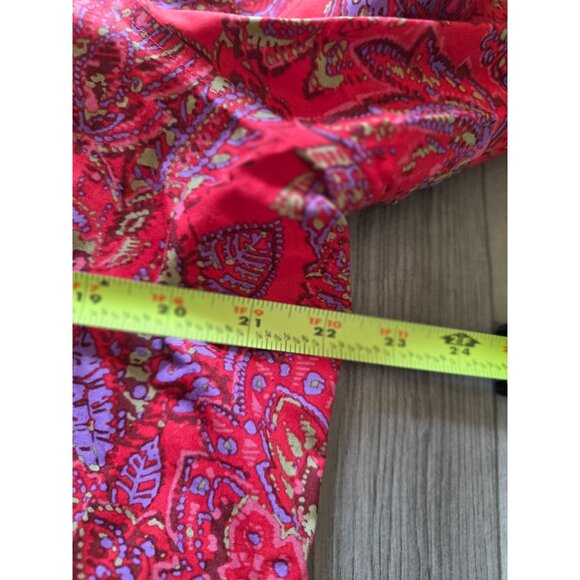 Lands End Womens No Iron Supima Cotton Shirt Size 18 Red Paisley Long Sleeve - Picture 7 of 7